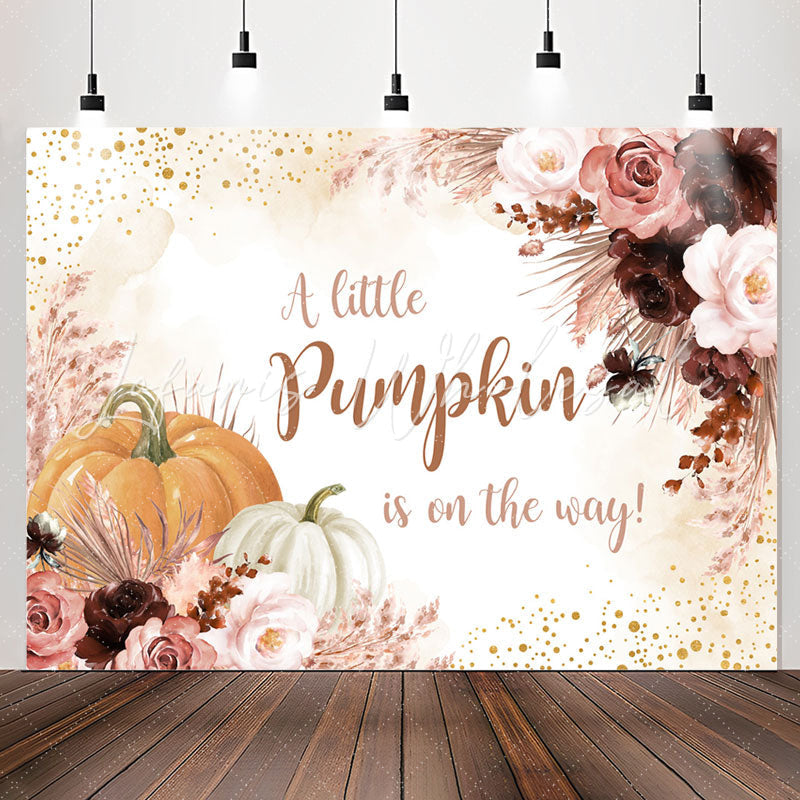 Lofaris Pink Red Floral Pumpkin Glitter Baby Shower Backdrop