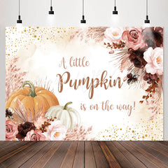 Lofaris Pink Red Floral Pumpkin Glitter Baby Shower Backdrop