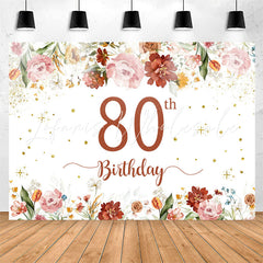 Lofaris Pink Red Floral White Glitter 80th Birthday Backdrop