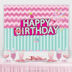 Lofaris Pink Ripple And Green Stripe Happy Birthday Backdorp