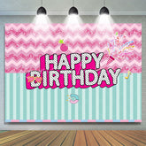 Lofaris Pink Ripple And Green Stripe Happy Birthday Backdorp