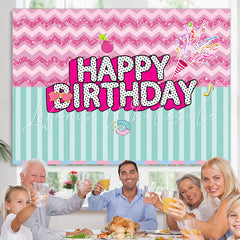 Lofaris Pink Ripple And Green Stripe Happy Birthday Backdorp