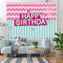 Lofaris Pink Ripple And Green Stripe Happy Birthday Backdorp