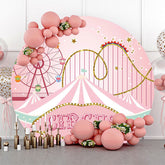 Lofaris Pink Roller Coaster Circus Round Birthday Backdrop