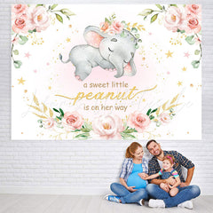 Lofaris Pink Rose Baby Elephent Shower Backdrop for Girl