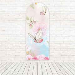 Pink Rose Butterflies Soft Bloom Arch Backdrop For Romantic Garden