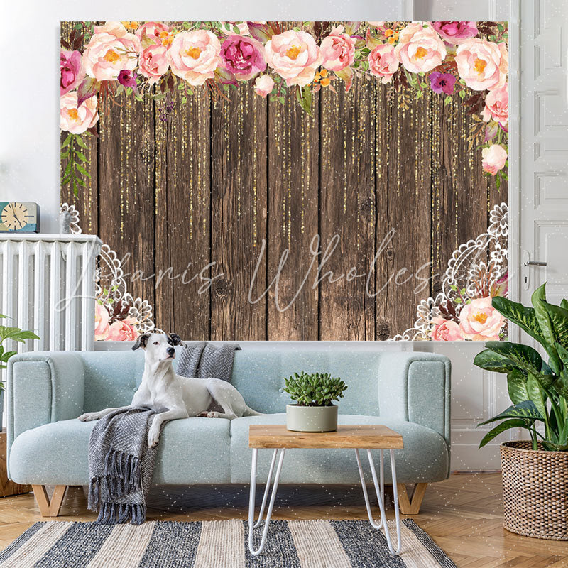 Lofaris Pink Rose Gold Glitter Baby Shower Backdrop For Girl