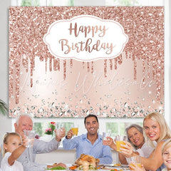 Lofaris Pink Rose Golden Birthday Party Backdrop with Diamonds