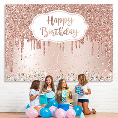 Lofaris Pink Rose Golden Birthday Party Backdrop with Diamonds
