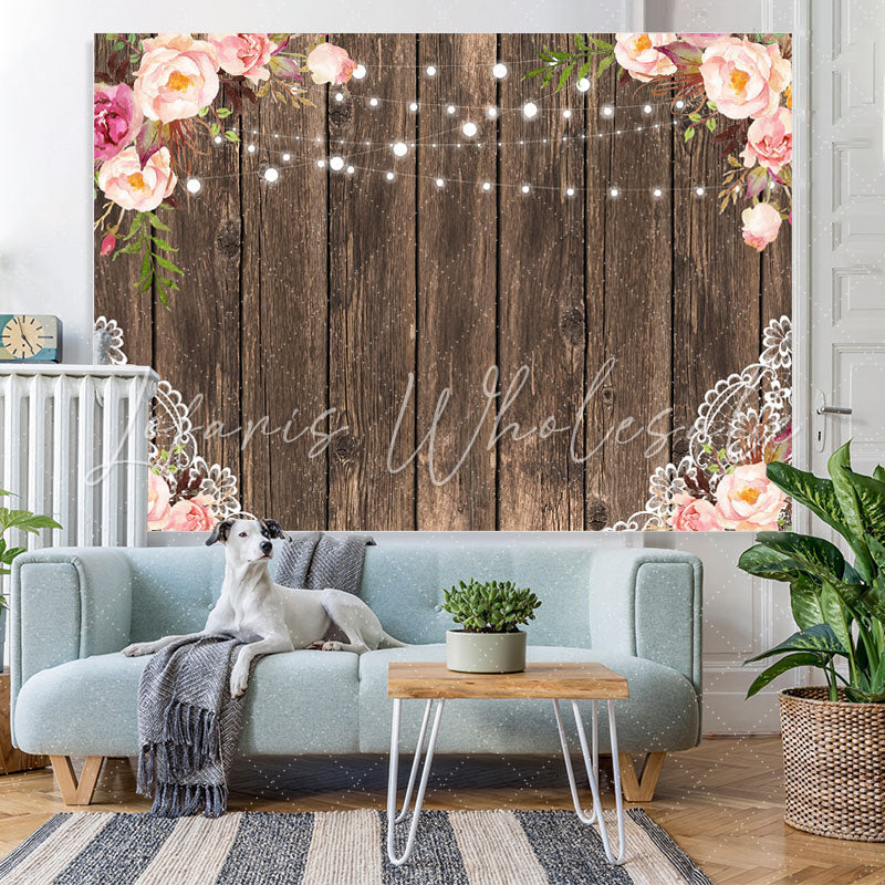 Lofaris Pink Rose With Lights Wooden Birthday Backdrop For Girl