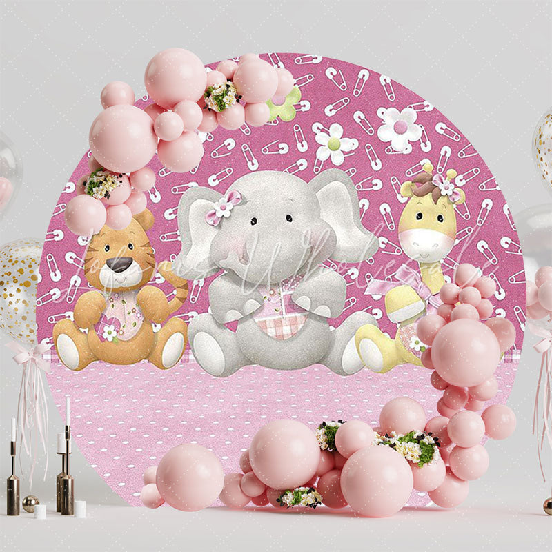Pink Safari Girl Round Backdrop for Safari Theme Party