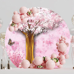 Pink Sakura Tree Round Backdrop for Spring Celebration Theme