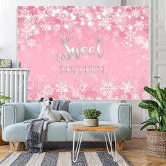 Lofaris Pink Snowflake Winter Girl Sweet Sixteen Birthday Backdrop