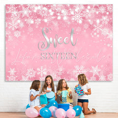 Lofaris Pink Snowflake Winter Girl Sweet Sixteen Birthday Backdrop