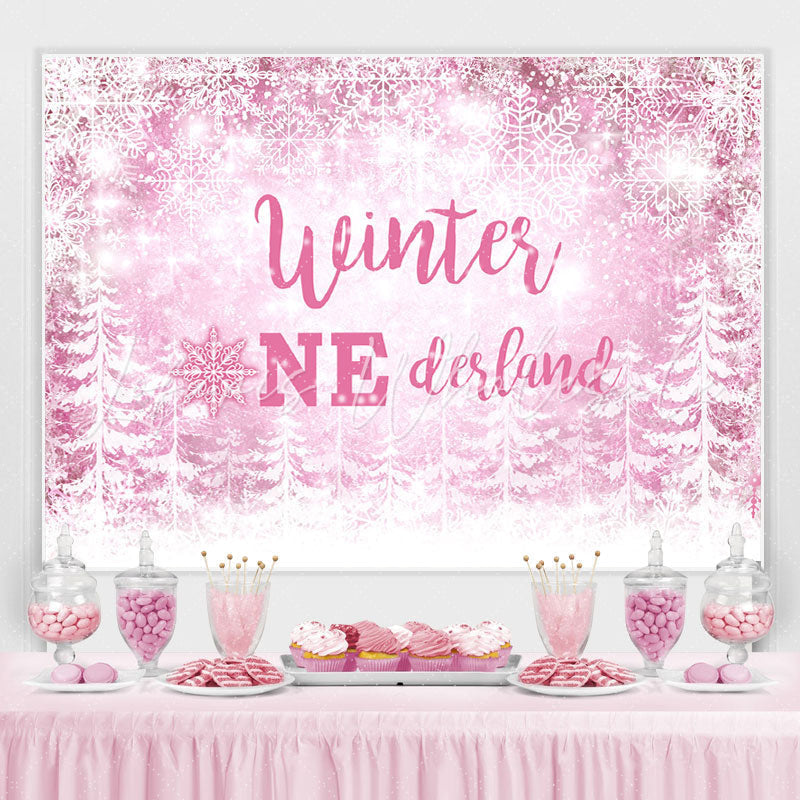 Lofaris Pink Snowflake Winter One Derland Backdrop For Girl