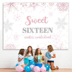 Lofaris Pink Snowflakes Sweet Sixteen Happy Birthday Backdrop