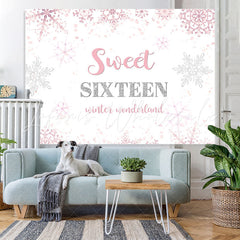 Lofaris Pink Snowflakes Sweet Sixteen Happy Birthday Backdrop