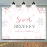 Lofaris Pink Snowflakes Sweet Sixteen Happy Birthday Backdrop