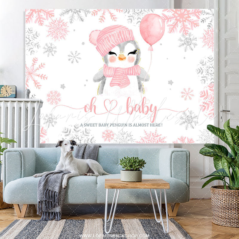 Lofaris Pink Snowy Winter With Pigeon Baby Shower Backdrop