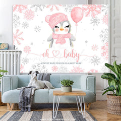 Lofaris Pink Snowy Winter With Pigeon Baby Shower Backdrop