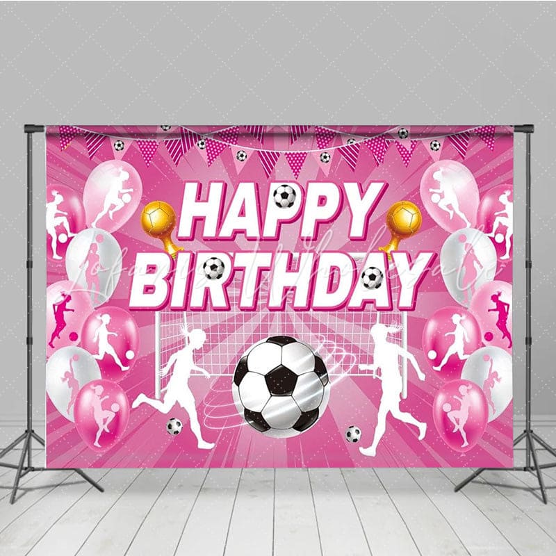 Pink Soccer Football Sports Birthday Party Backdrop For Girls