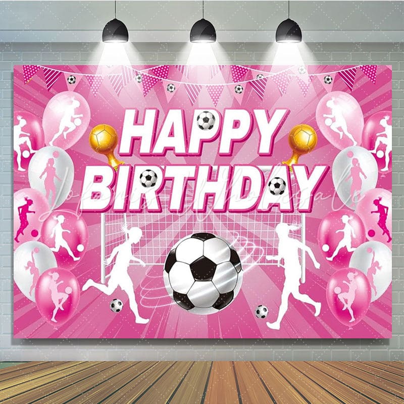 Pink Soccer Football Sports Birthday Party Backdrop For Girls