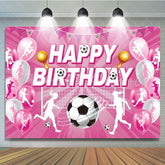 Pink Soccer Football Sports Birthday Party Backdrop For Girls