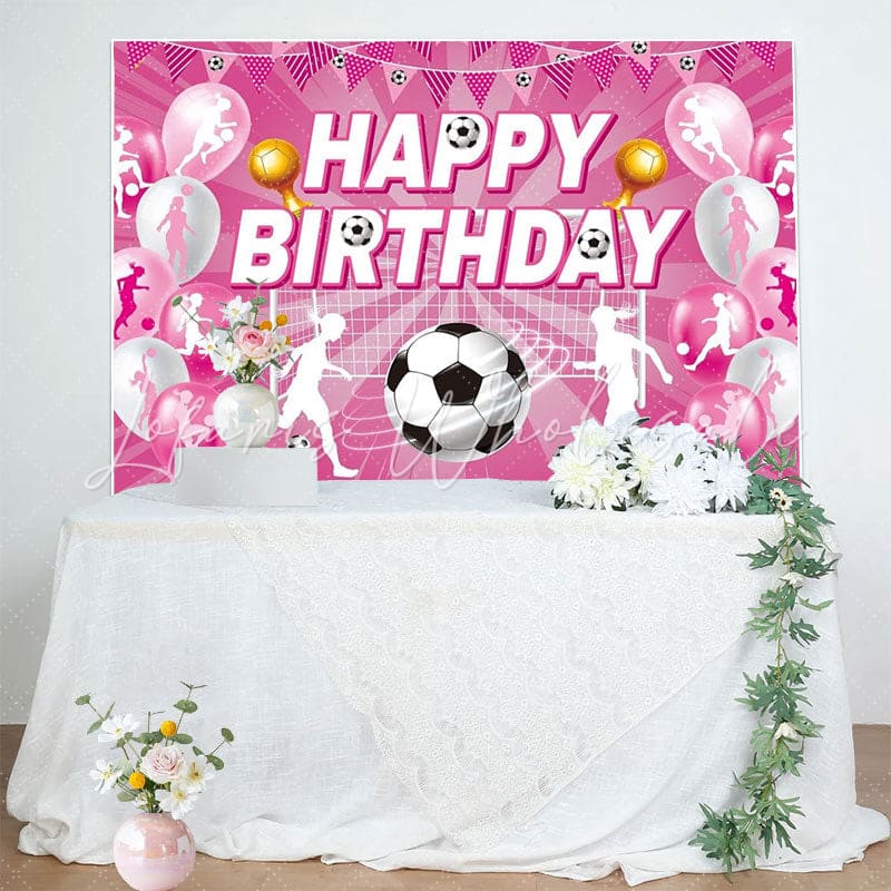 Pink Soccer Football Sports Birthday Party Backdrop For Girls