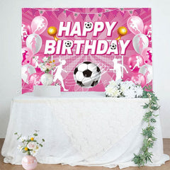 Pink Soccer Football Sports Birthday Party Backdrop For Girls