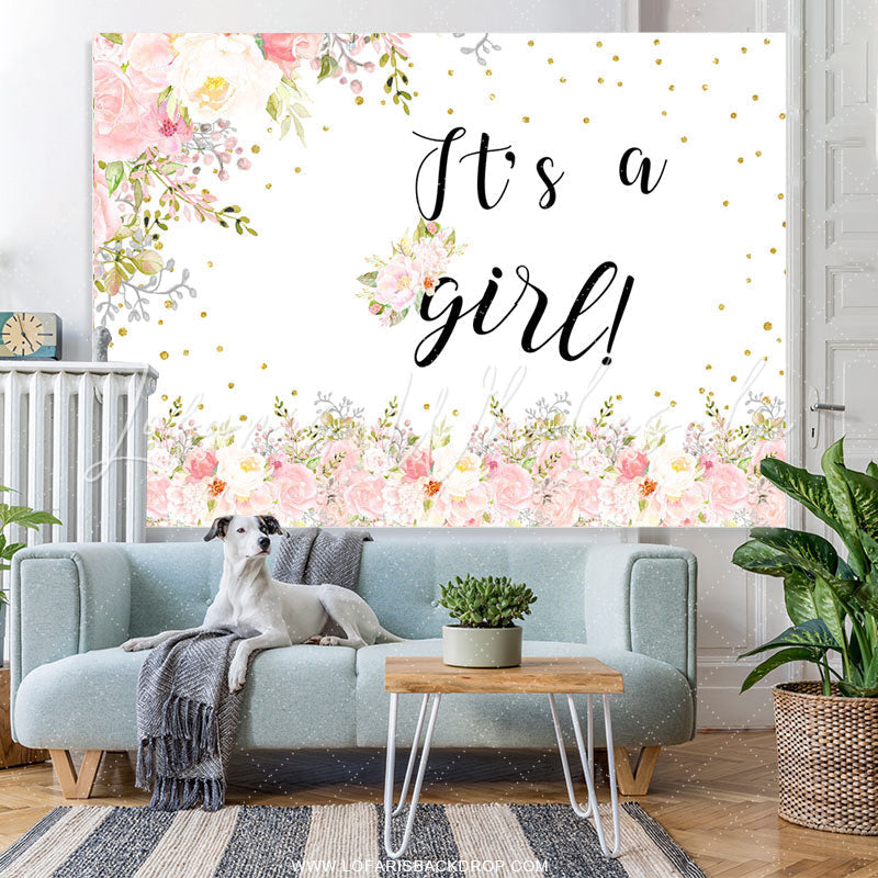 Lofaris Pink Spring Floral Its A Girl Baby Shower Backdrop