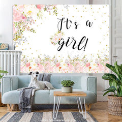 Lofaris Pink Spring Floral Its A Girl Baby Shower Backdrop