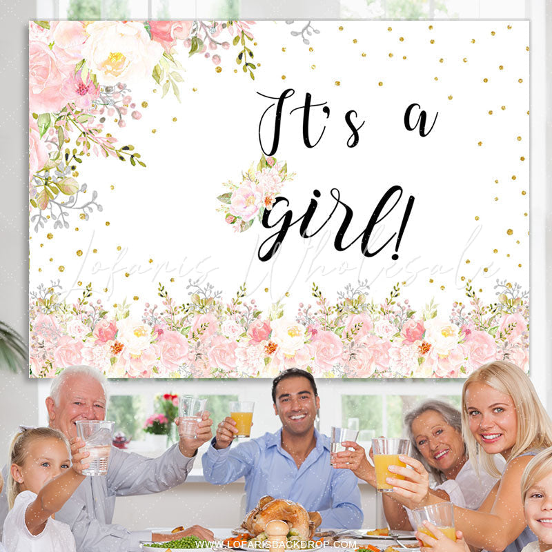 Lofaris Pink Spring Floral Its A Girl Baby Shower Backdrop