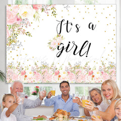 Lofaris Pink Spring Floral Its A Girl Baby Shower Backdrop