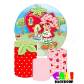 Pink Strawberry Shortberry Themed Round Backdrop and Kit