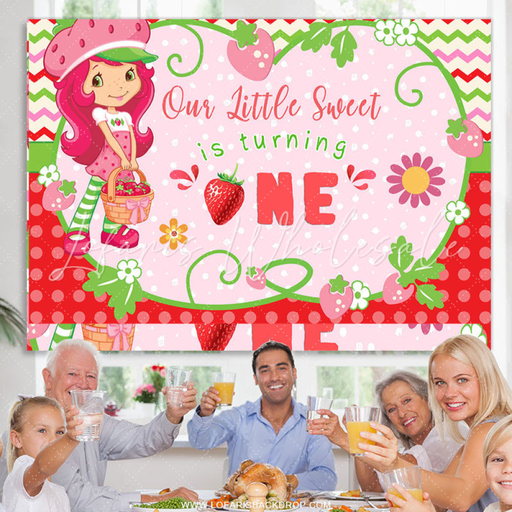 Lofaris Pink Strawberry Sweet Is Turning 1st Girl Birthday Backdrop