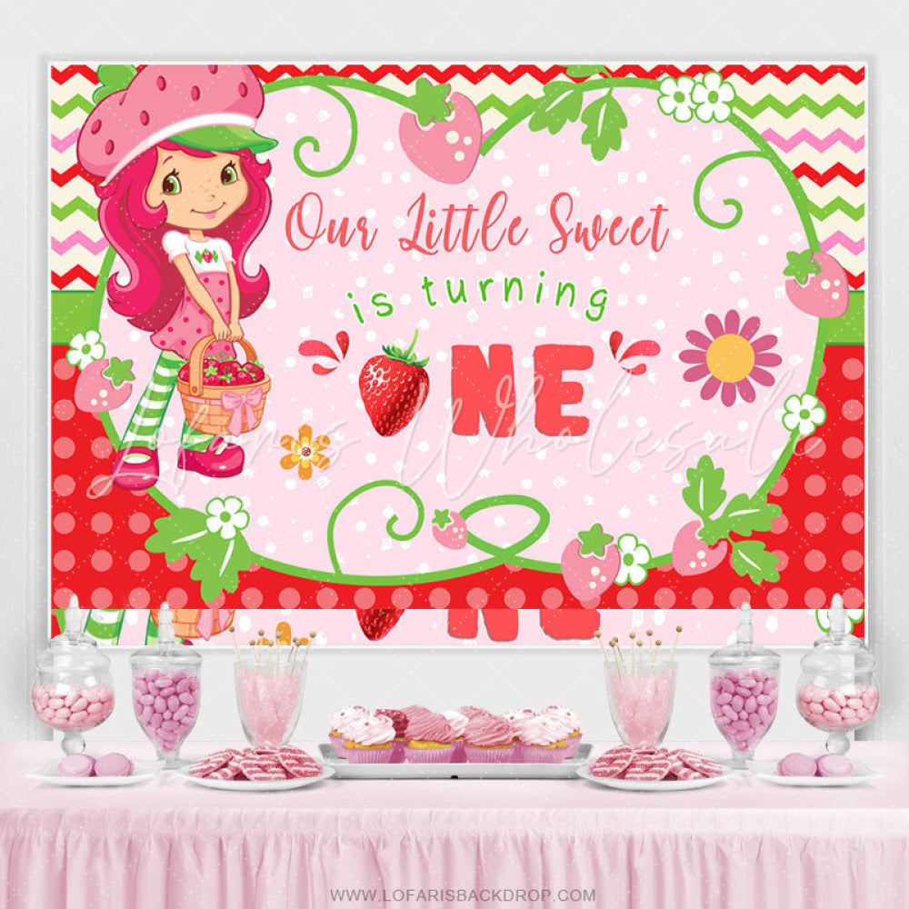 Lofaris Pink Strawberry Sweet Is Turning 1st Girl Birthday Backdrop