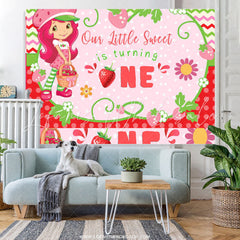 Lofaris Pink Strawberry Sweet Is Turning 1st Girl Birthday Backdrop