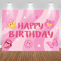 Lofaris Pink Stripe Stars Smile Face Tiger Birthday Backdrop