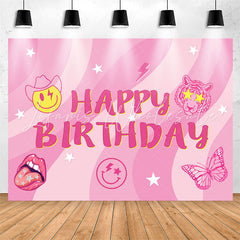 Lofaris Pink Stripe Stars Smile Face Tiger Birthday Backdrop
