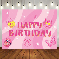 Lofaris Pink Stripe Stars Smile Face Tiger Birthday Backdrop