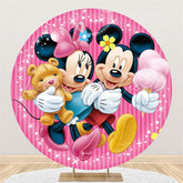 Lofaris Pink Stripes Round Glitter Mouse Birthday Backdrop