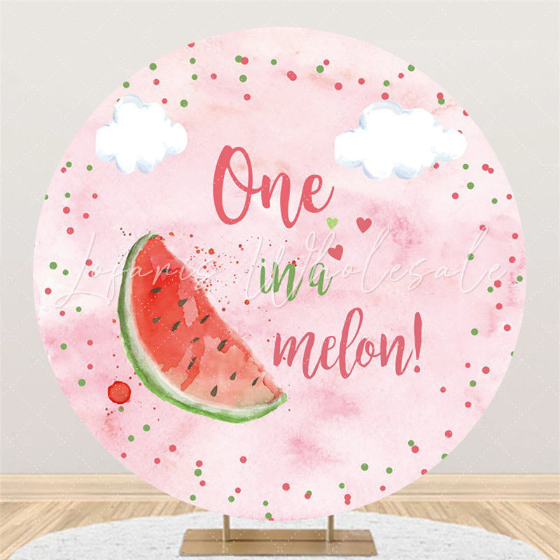 Lofaris Pink Summer One In A Melon Circle Happy Birthday Backdrop