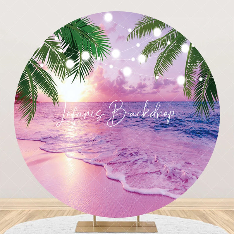 Lofaris Pink Sunset Palm Trees Hawaii Beach Round Backdrop