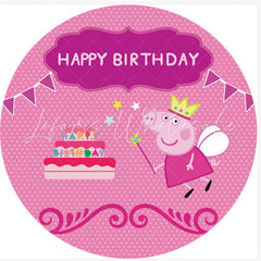 Lofaris Pink Sweet Cake And Little Pig Round Birthday Backdrop