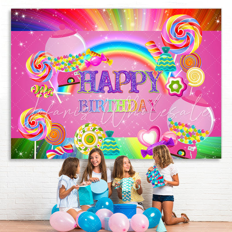 Lofaris Pink Sweet Candy Girls Happy Birthday Party Backdrop