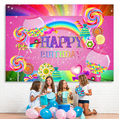 Lofaris Pink Sweet Candy Girls Happy Birthday Party Backdrop