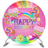 Lofaris Pink Sweet Candy Theme Happy Birthday Round Backdrop