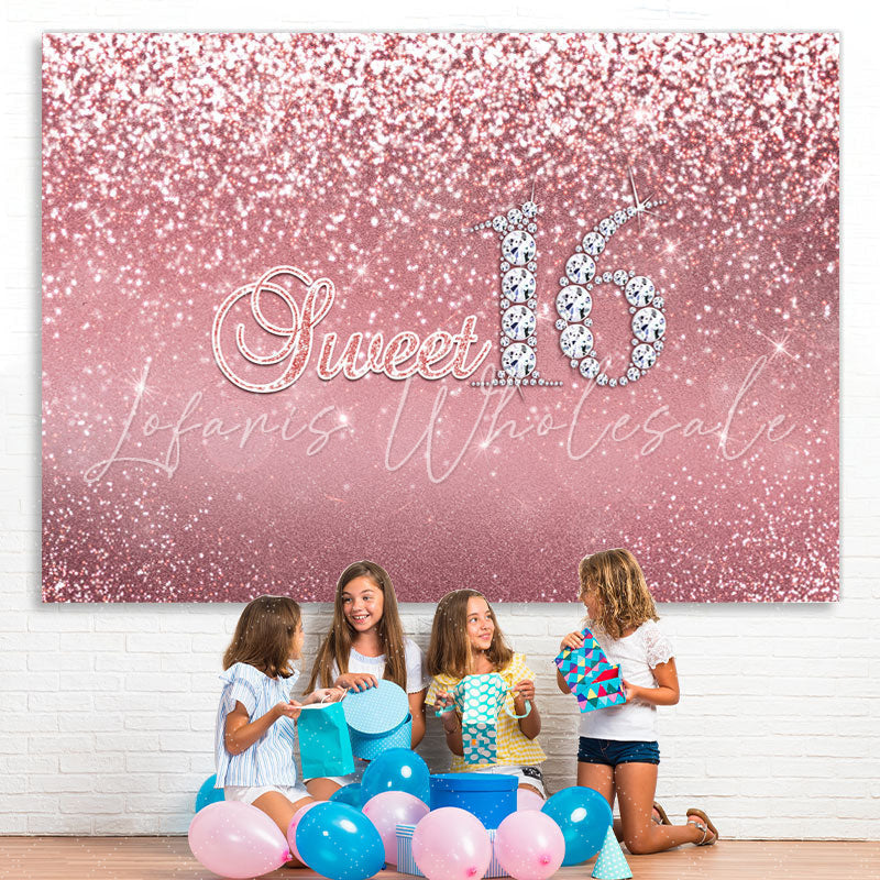 Lofaris Pink Sweet Diamond 16 Happy Birthday Backdrop Girls