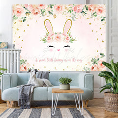 Lofaris Pink Sweet Little Bunny And Floral Baby Shower Backdrop