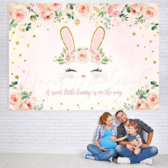 Lofaris Pink Sweet Little Bunny And Floral Baby Shower Backdrop